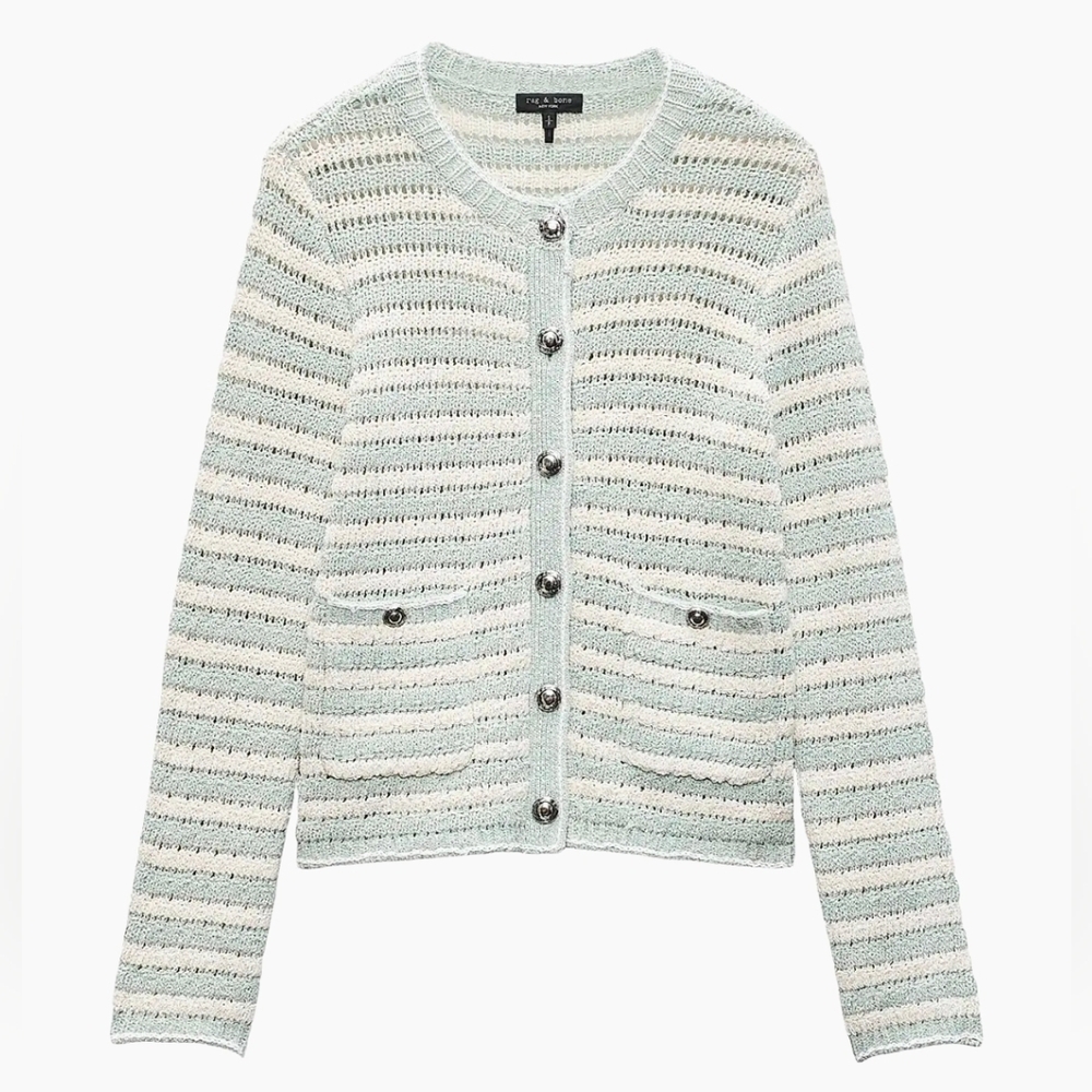 rag & bone Mint and Cream Striped Cardigan Size Medium